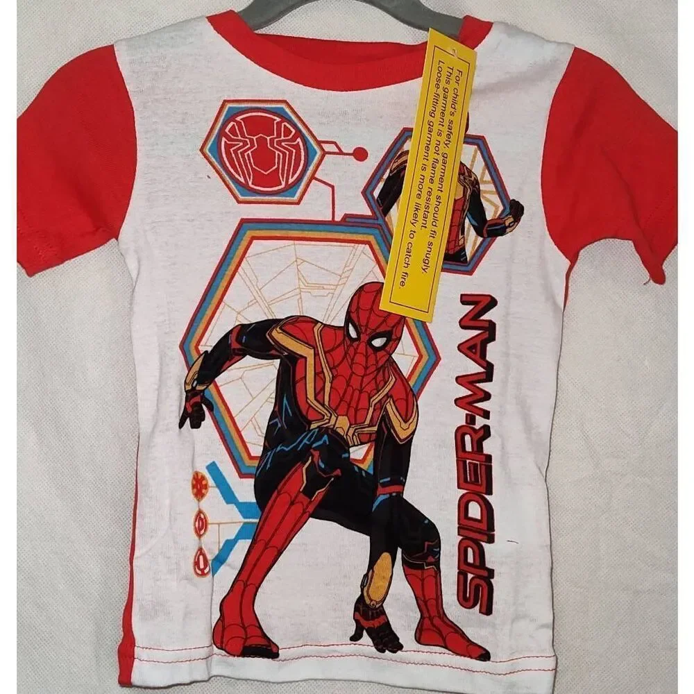 Lot of 2 Size 4T Toddler Boys Spiderman Pajamas Shirt Shorts PJ Set Red and blue - Picture 7 of 14